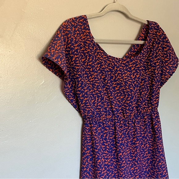Anthropologie Kiwi Purple Dinosaur Bird Print Dress  | Size Medium Small - Picture 3 of 9